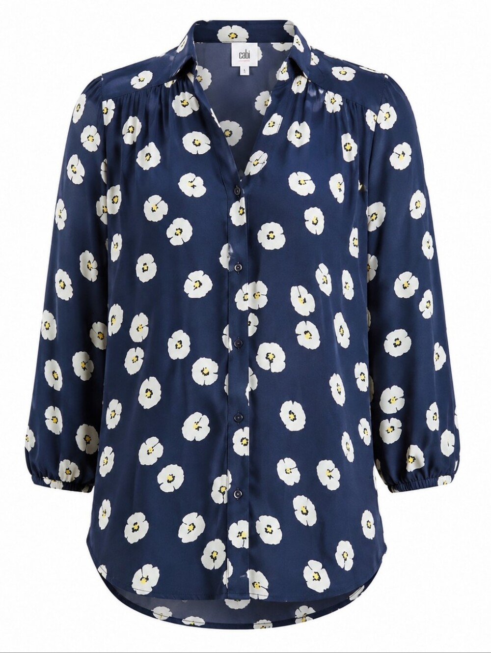 CABI | Cottagecore Navy White Daisy Floral Button Down‎ Flowy Dressy Shirt | L